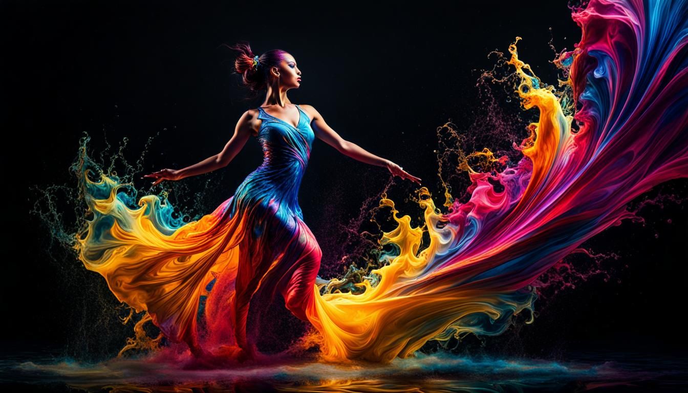 Graceful Abstract Dancer of Colorful Water Splashes