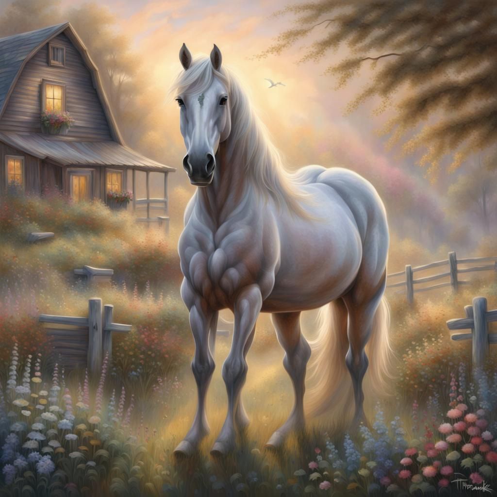 Ethereal Wooden Horse with Wildflower Mane