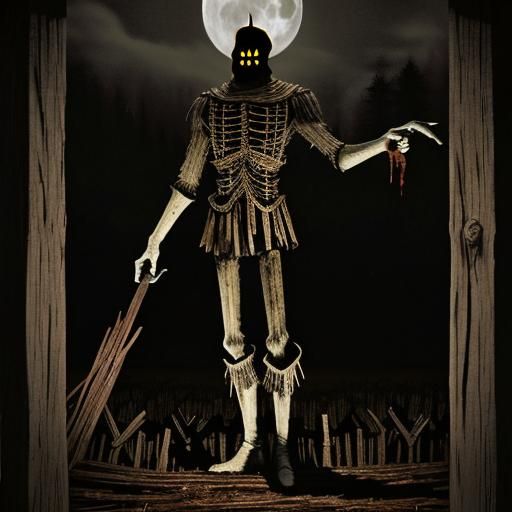 Eldritch Horror: Three-Eyed Scarecrow in Ominous Cornfield