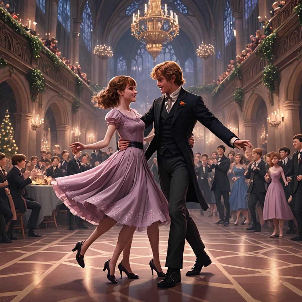 Hermione and Ron at the Yule Ball in 3D Anime