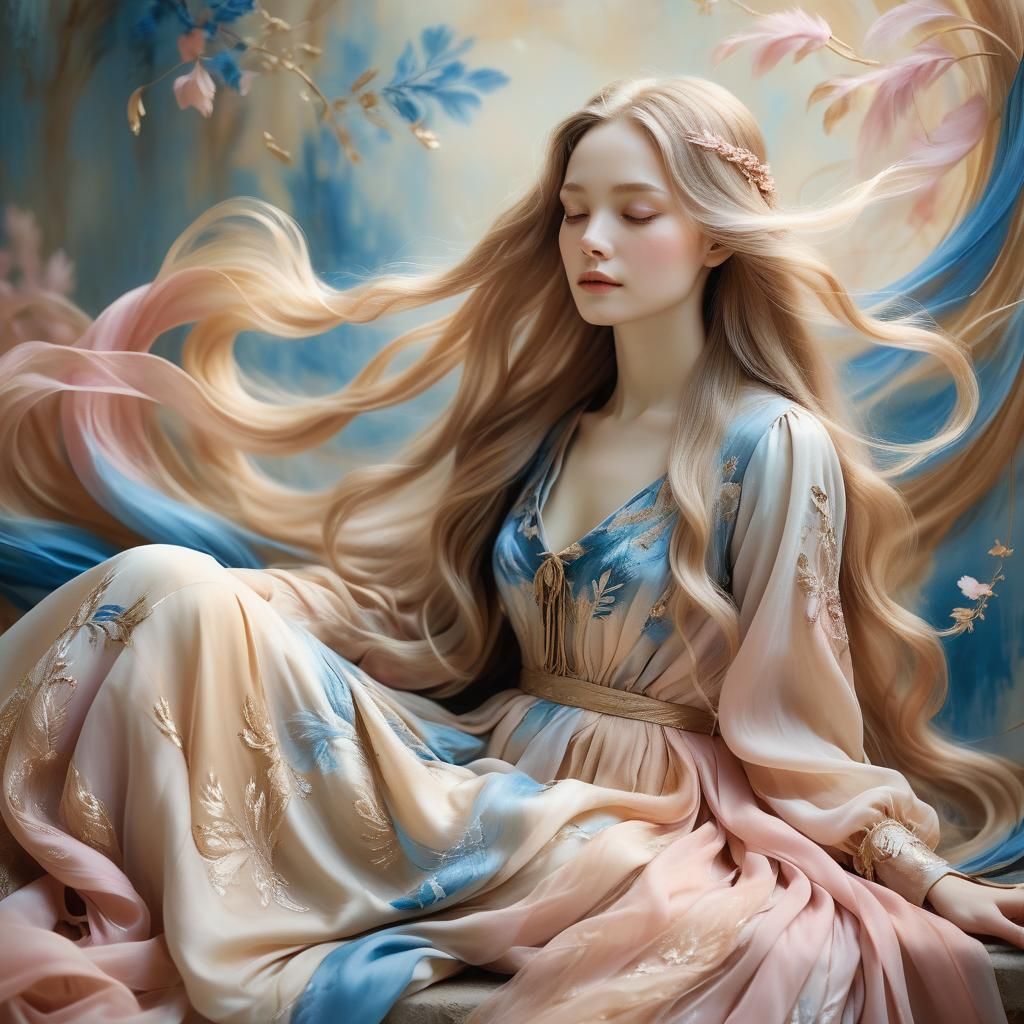 Ethereal Woman Portrait in Art Nouveau Style