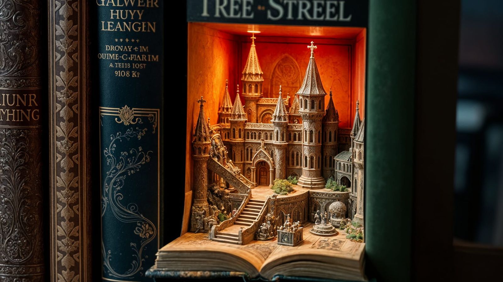Magical Fairy Tale Book Nook Diorama in Gothic Castle Garden