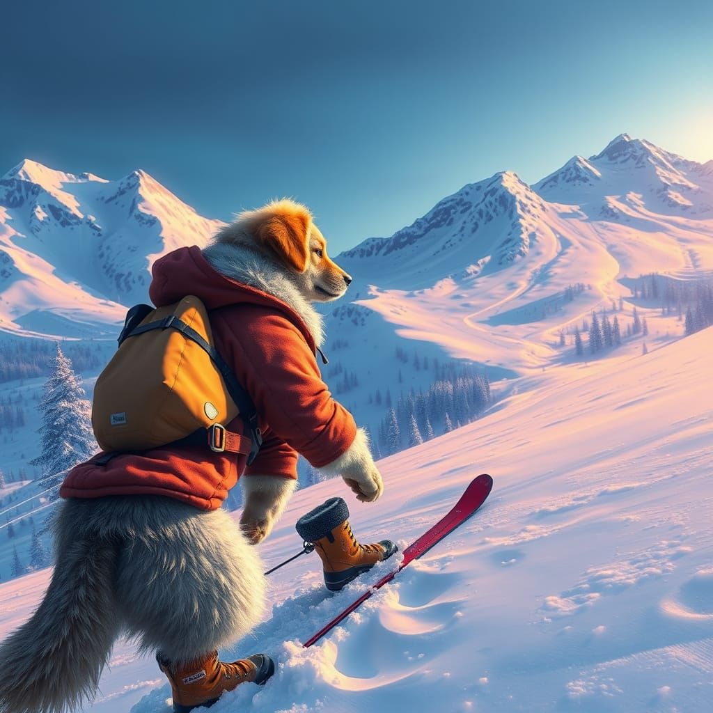 Surreal Winter Wonderland: Dog Carves a Majestic Mountain