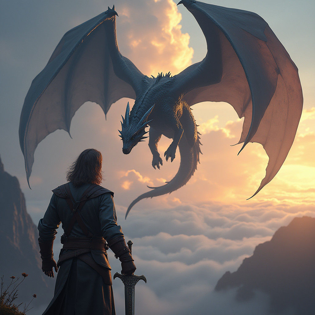 Black Dragon Observed by Swordsmith, Matte Painting