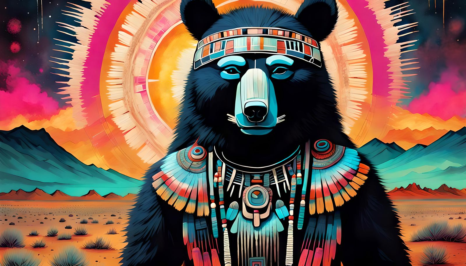 Navajo Bear Kachina in Neon Hues