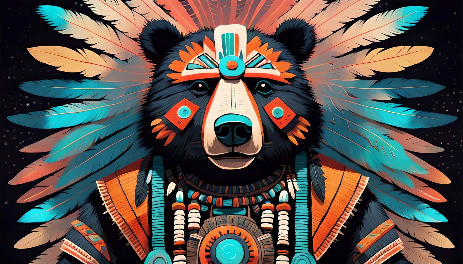Neon Navajo Bear Kachina Desert Masterpiece