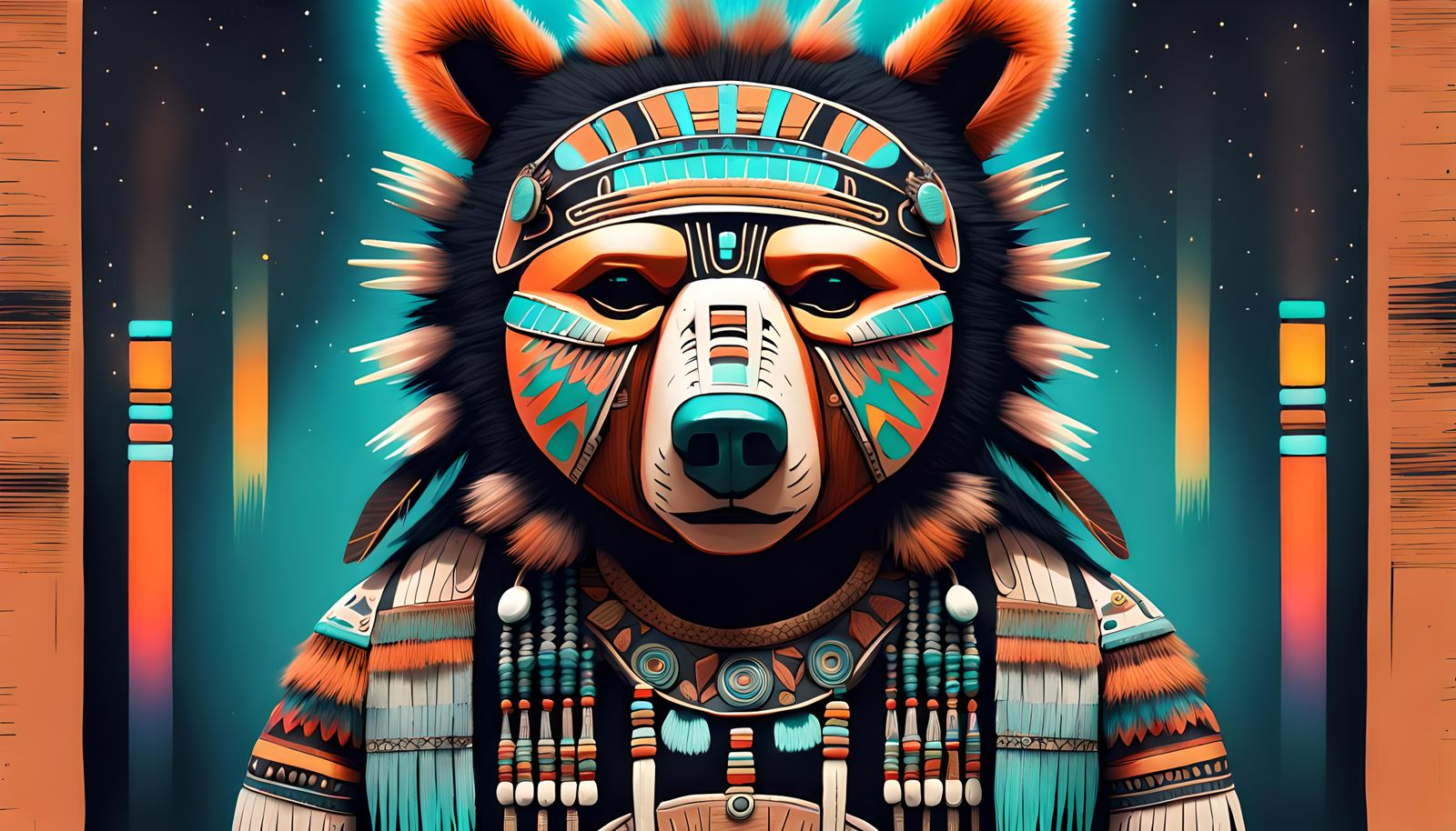 Navajo Bear Kachina in Neon Splendor