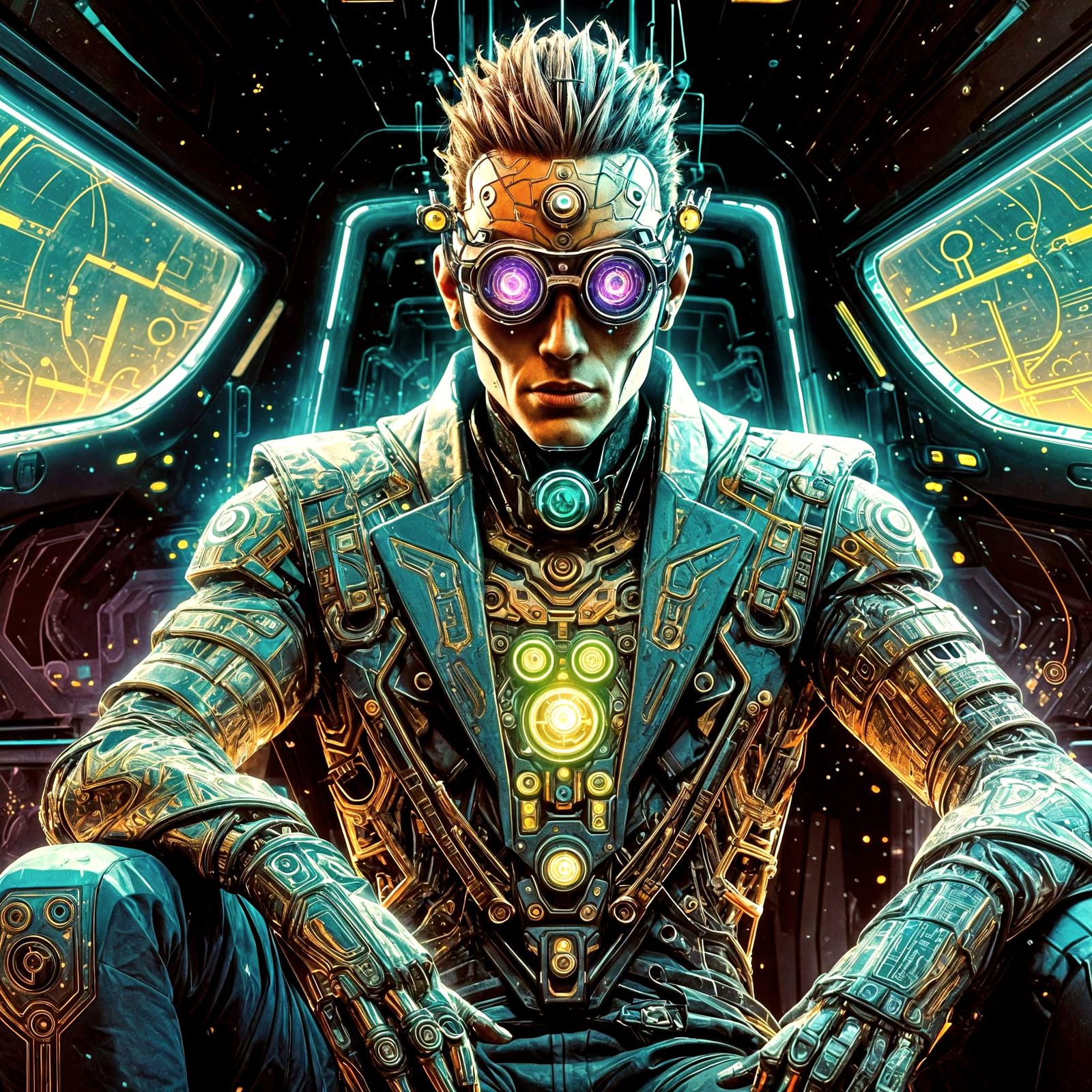 Futuristic Man in Limousine Rendered as Graphic Novel