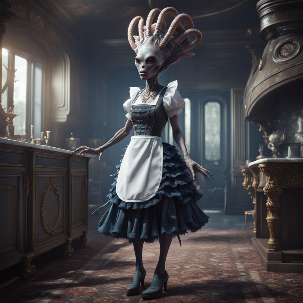 Detailed Alien Maid in Fantasy Concept Art