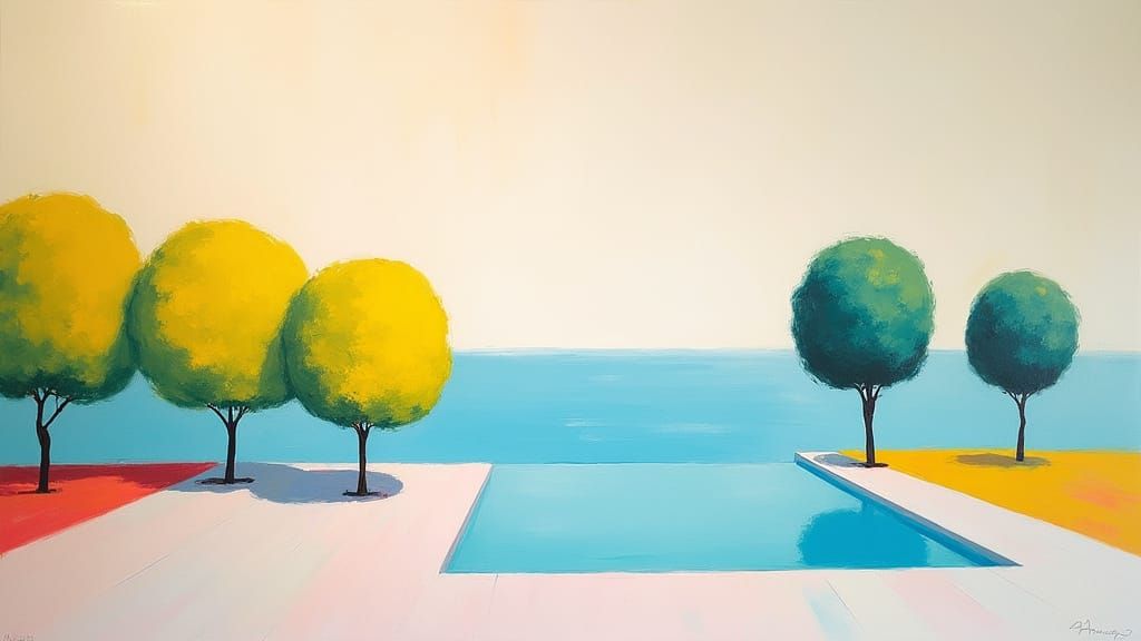 Abstract Lemon Trees by Ocean in Soft Neon Colors