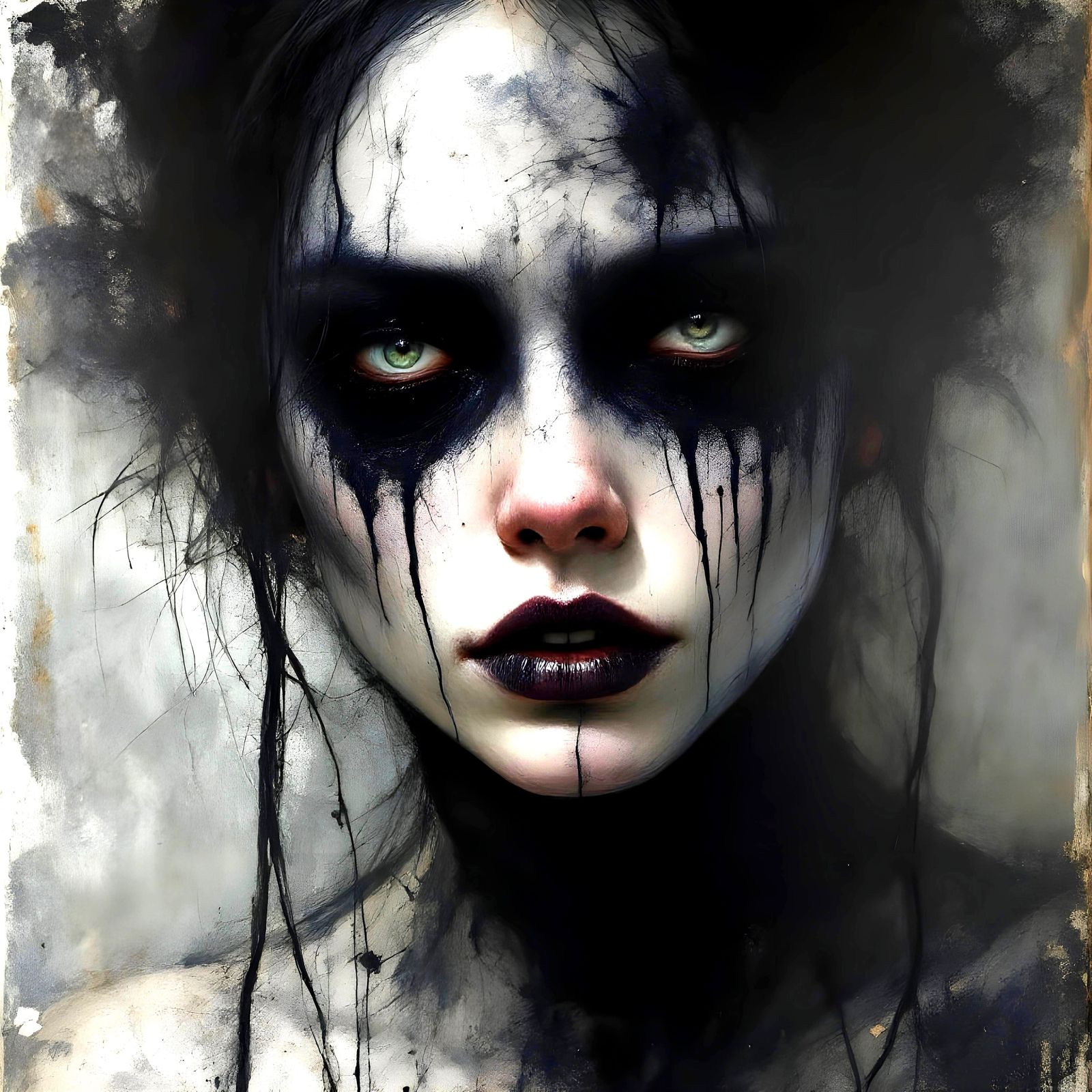 Gothic Woman Portrait in Scumbling Style