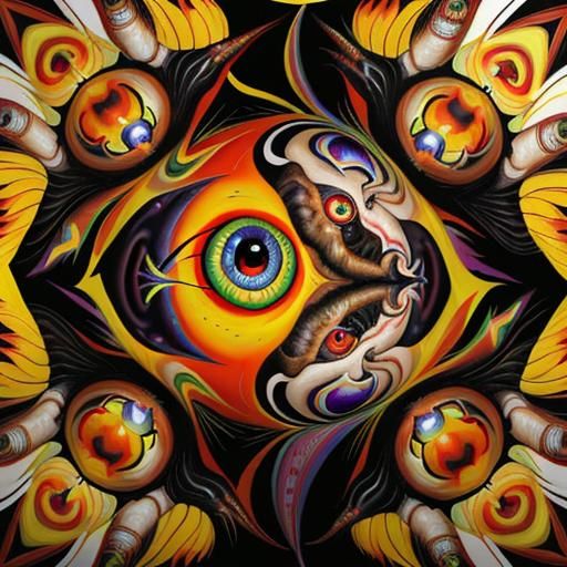 Surreal Creatures with Piercing Eyes: An Oil Painting