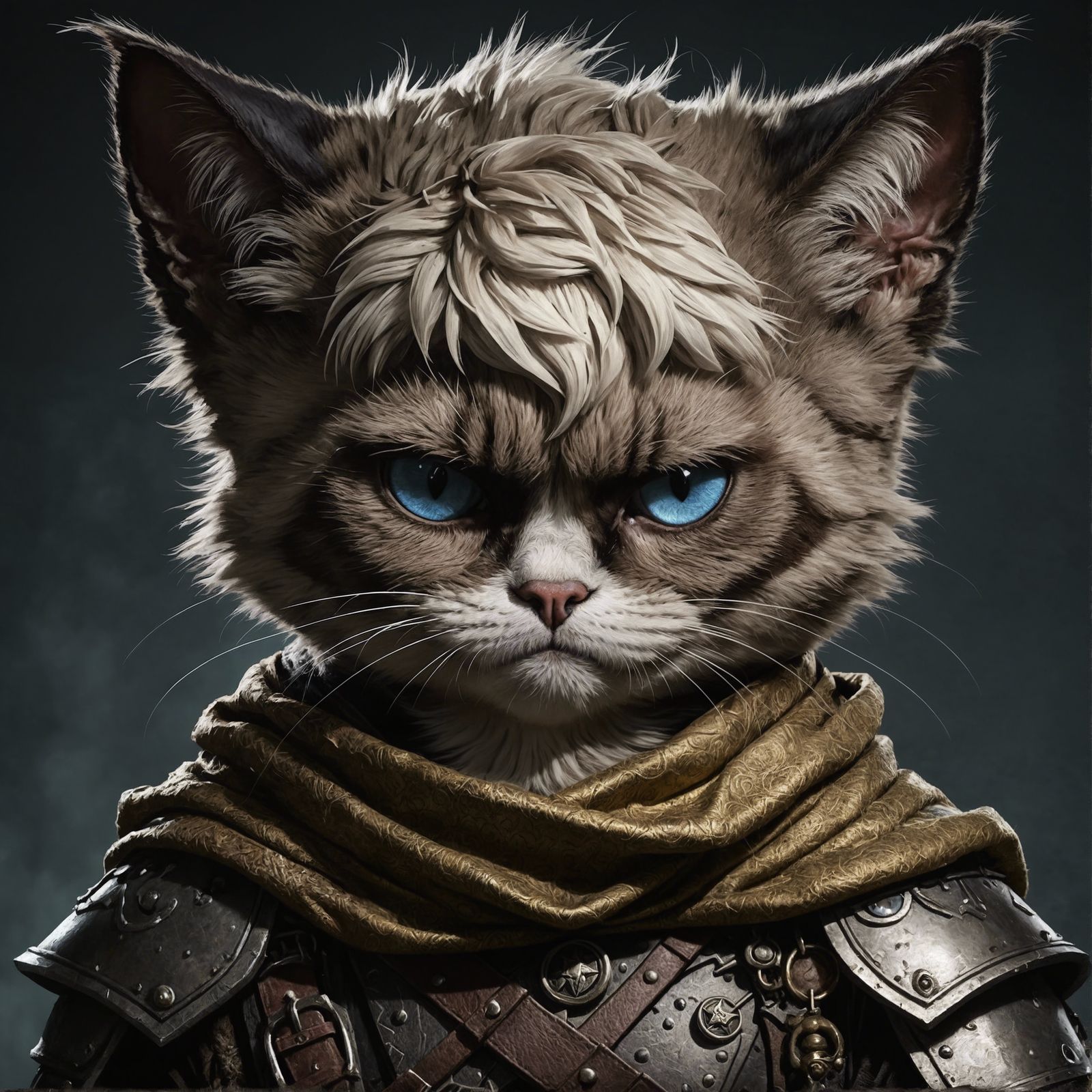 Gloomy Feline Warrior in Dungeons and Dragons Style