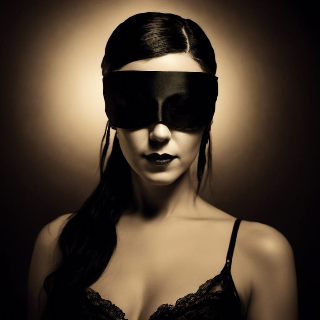Woman Blindfolded in Sepia Tones, Vintage Photography