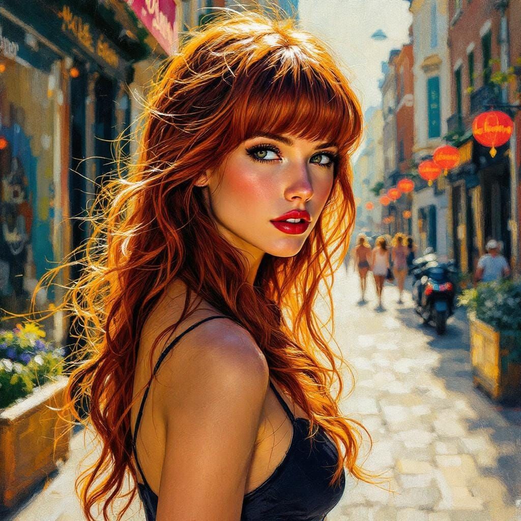 Redhead in Dublin Street: Encaustic Impressionism