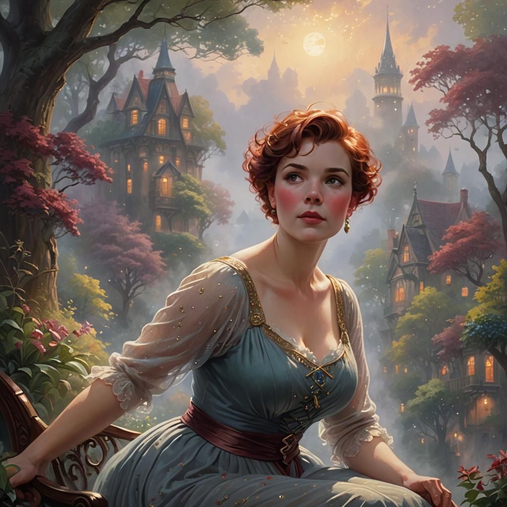 Ethereal Fantasy Woman in Detailed Landscape
