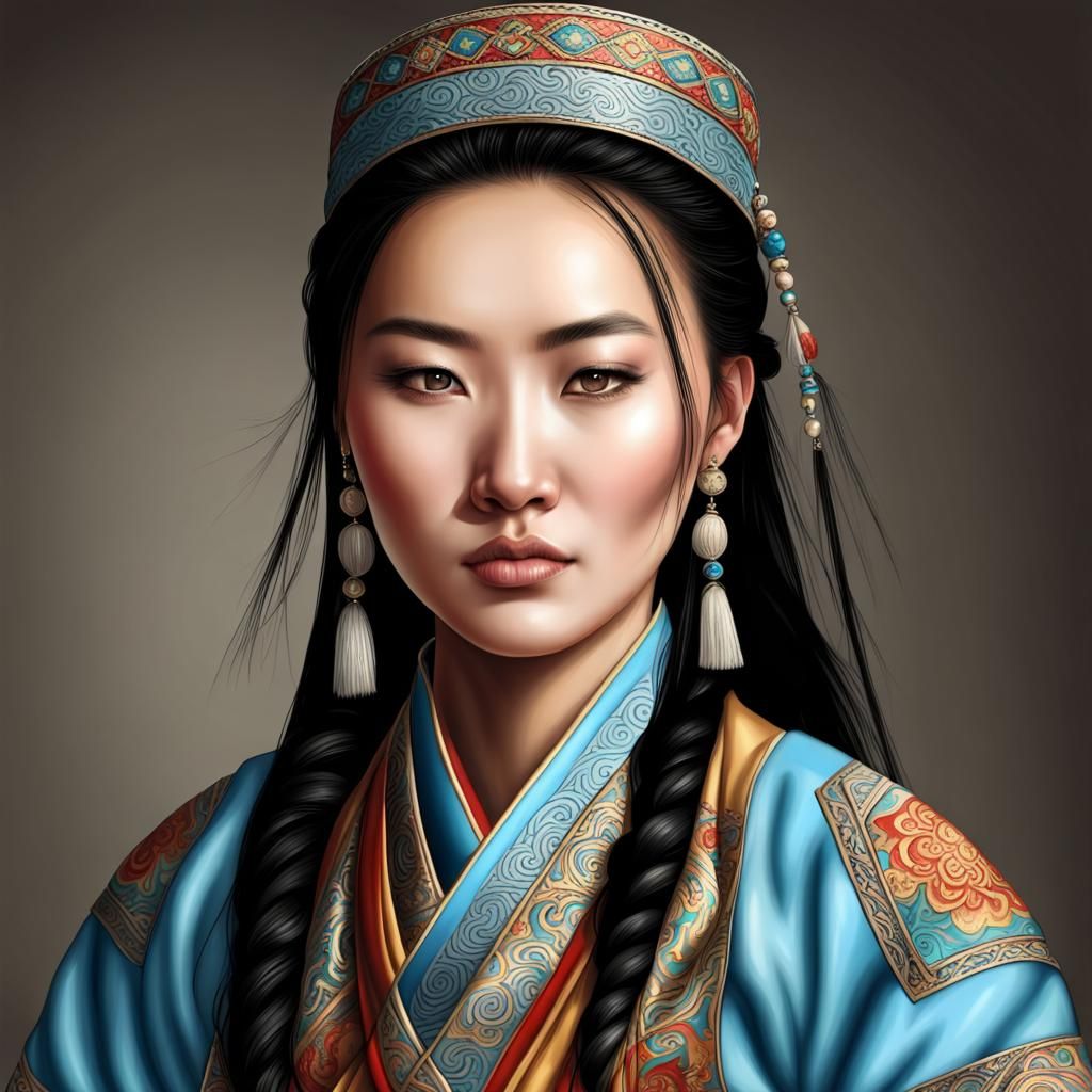 Realistic Portrait of a Beautiful Mongolian Woman