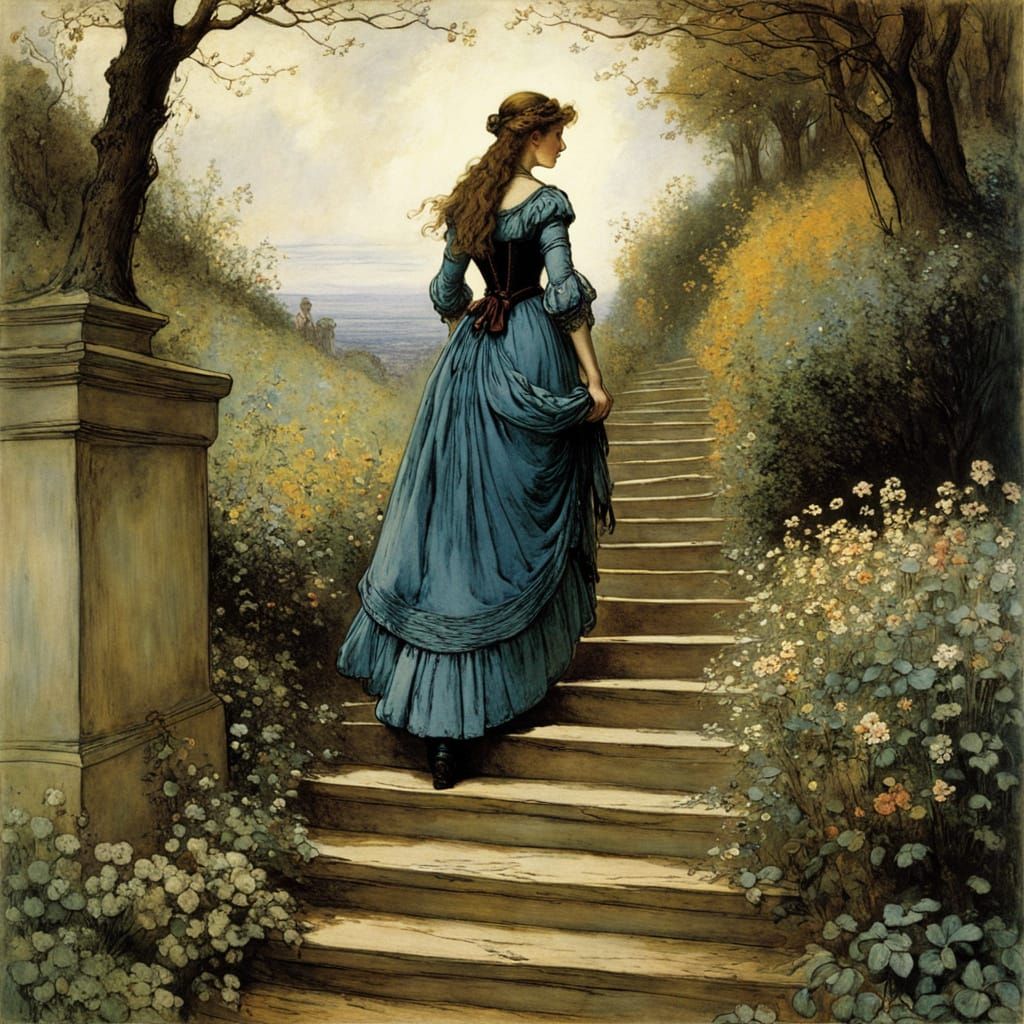 Enchanted Stairway in Whimsical Watercolor