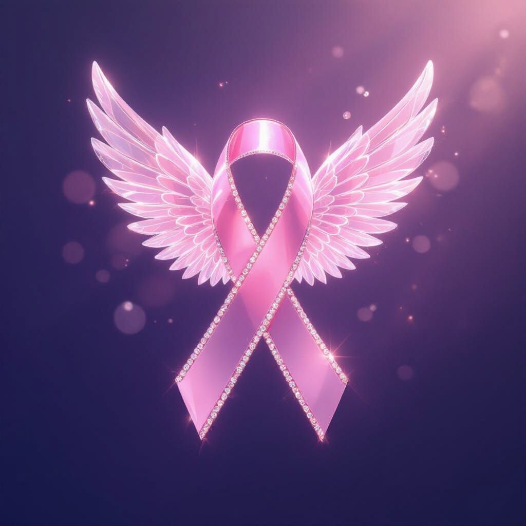 Hopeful Pink Diamond Cancer Ribbon With Glowing Wings