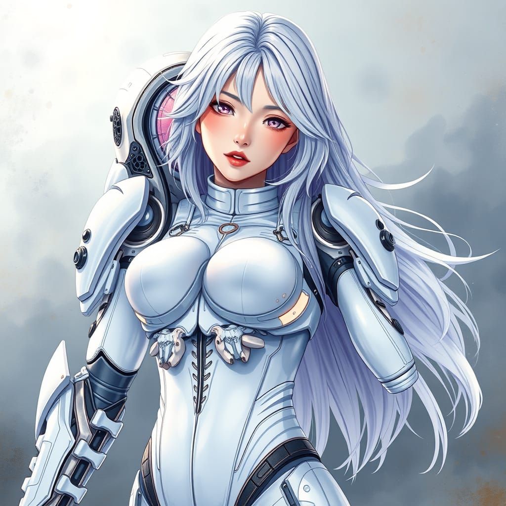 Cyberpunk Anime Queen in Exoskeleton Armor