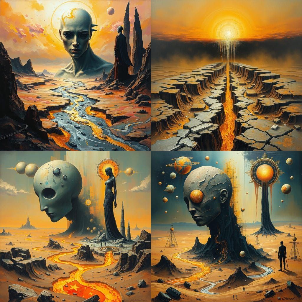 Surreal Nightmare Landscape with Molten Rivers