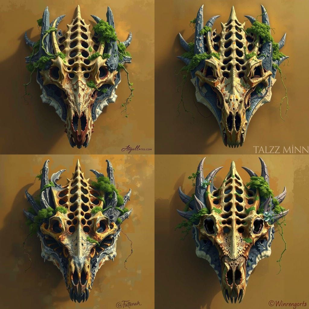 Colossal Ancient Dragon Skull in Mysterious Latticework