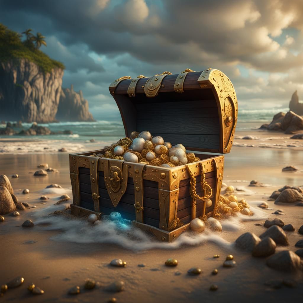 Washed Ashore Treasure Chest in Detailed Digital Art
