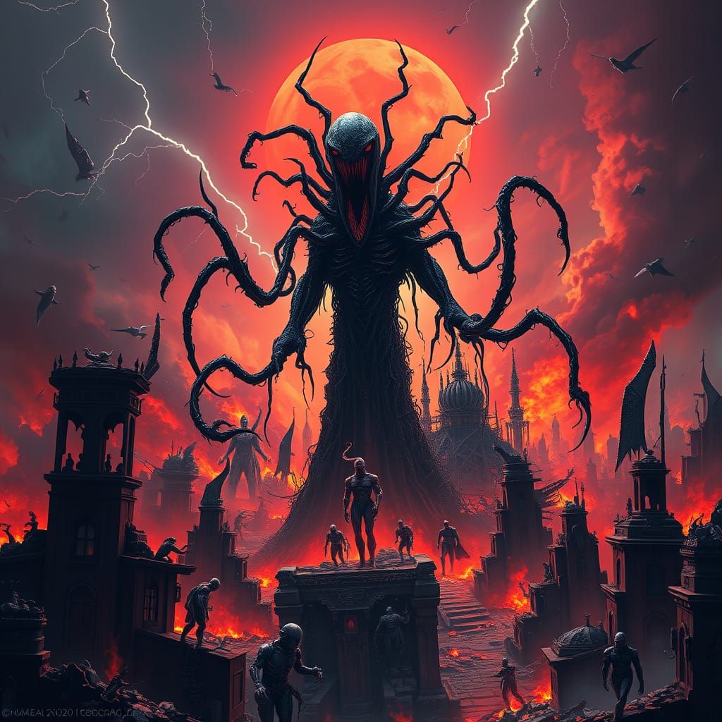 Biomechanical Horror: Dark, Gothic Cityscape