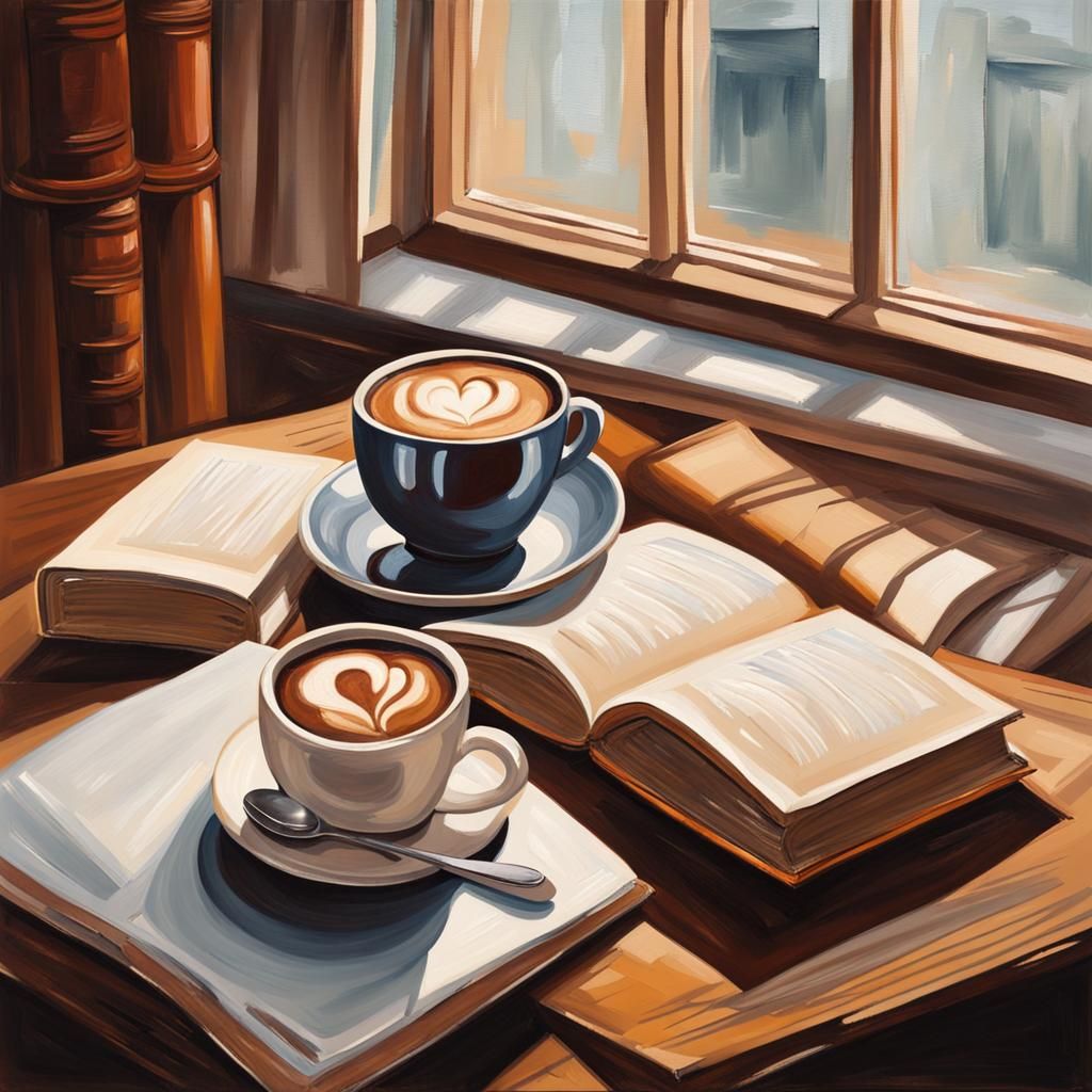 Coffee, Books, and Light: A Gouache Still Life