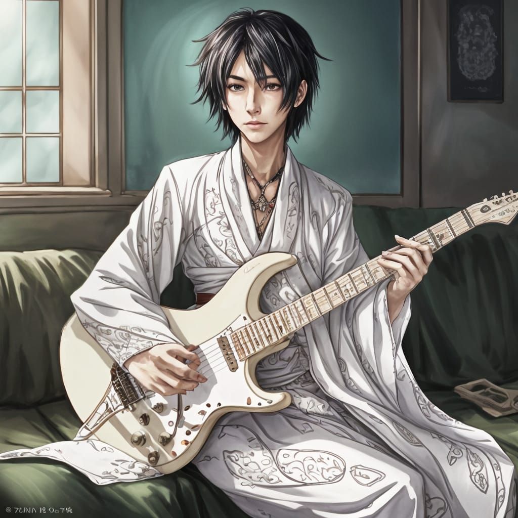 Prince Playing Guitar in Anime Style