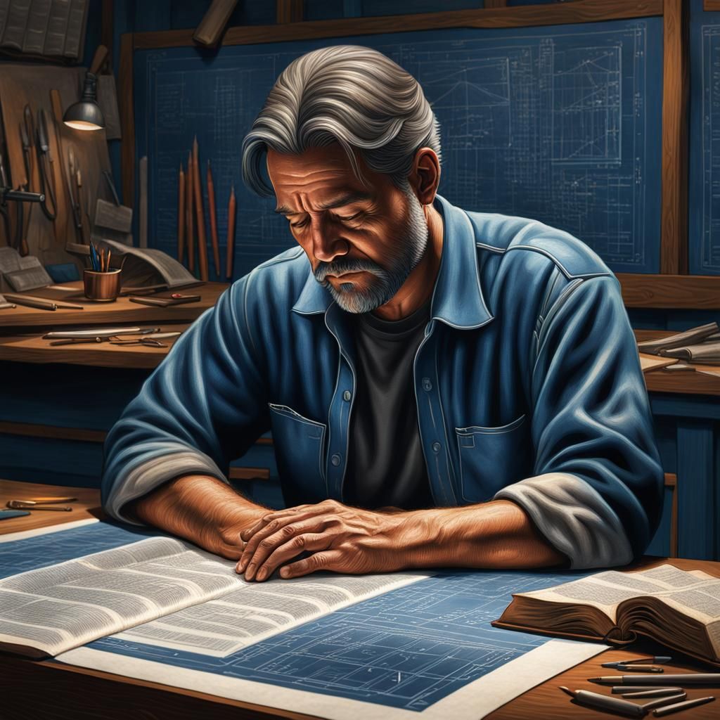 Detailed Blueprint and Bible Still Life