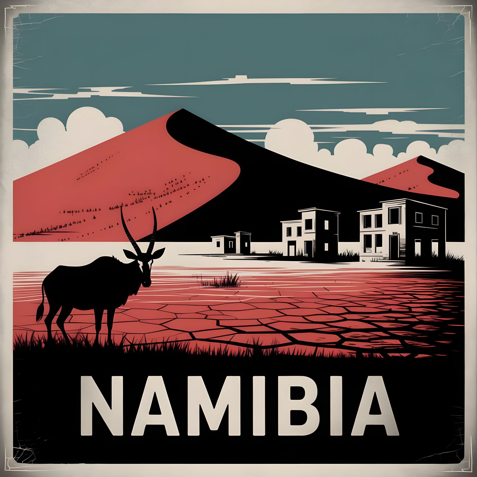 Vintage Namibia Travel Poster: Desert and Coast