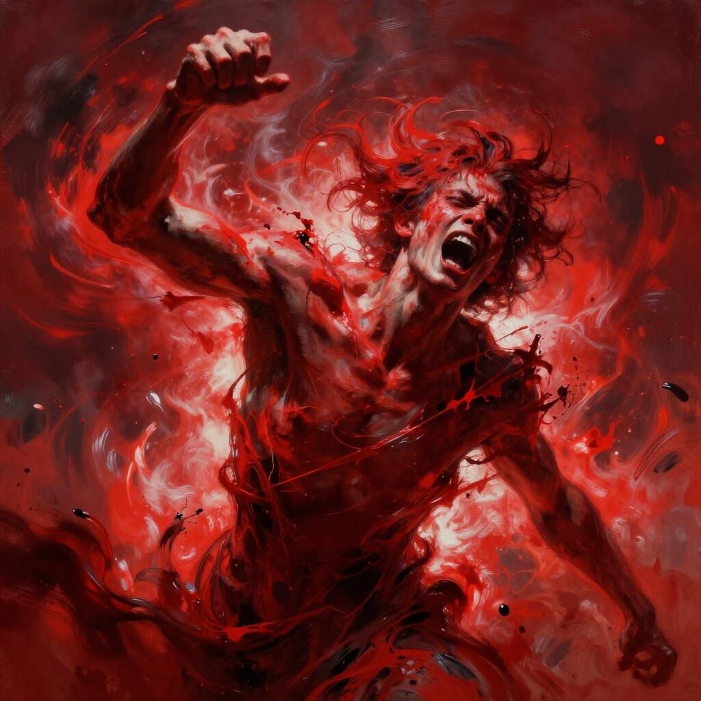 Expressionist Figure in Red Motion