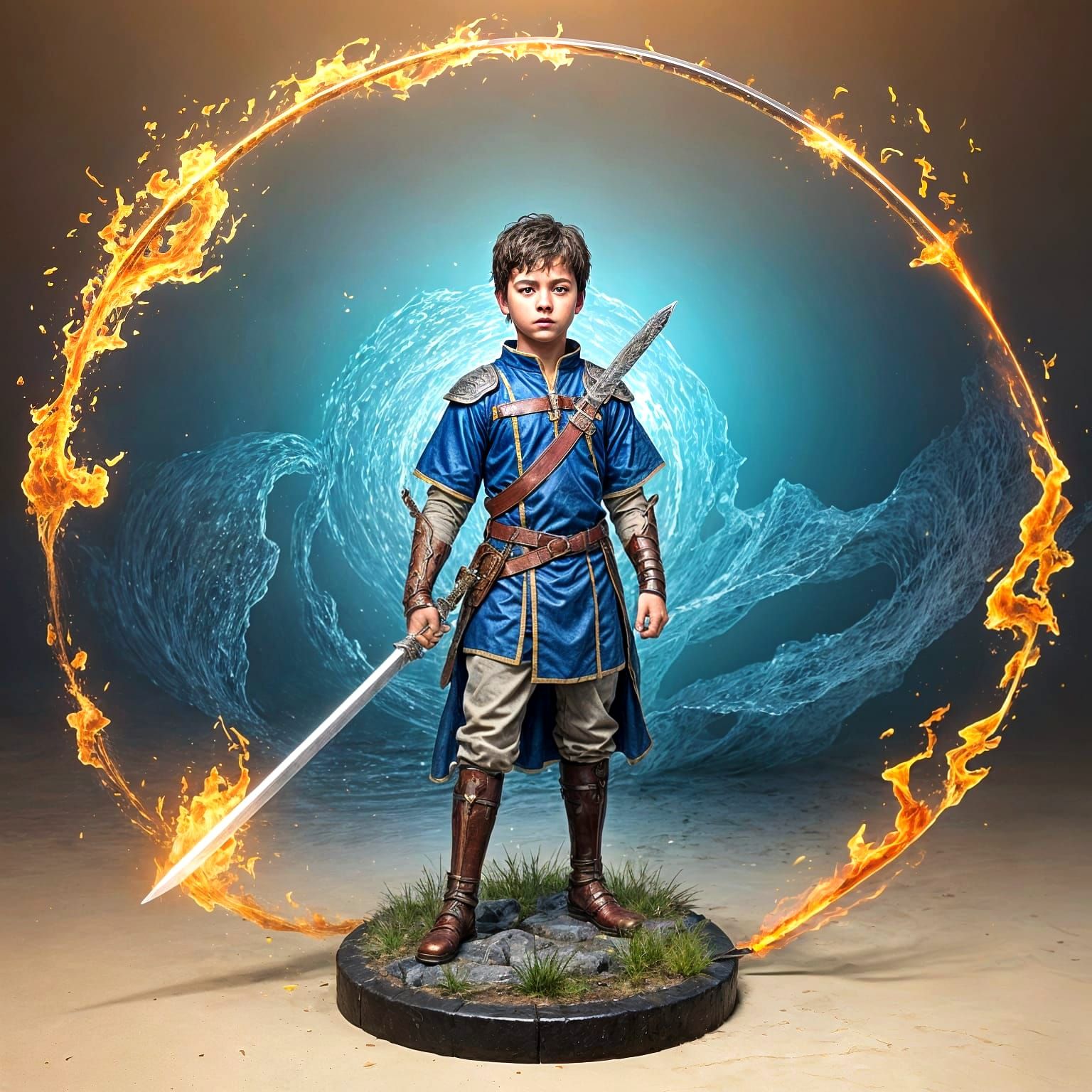 Boy Unleashes Elemental Power with Fiery Sword