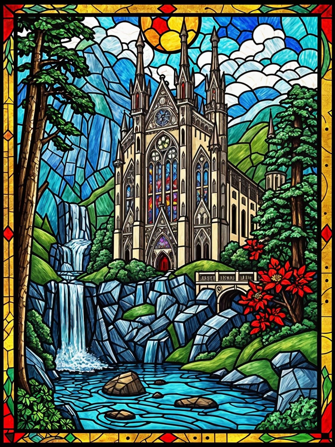 Gothic Cathedral in Vibrant Stained Glass