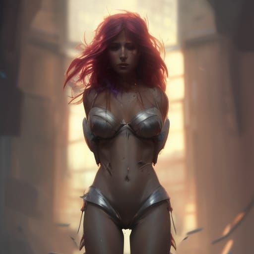 Muscular Woman Portrait in Cyberpunk Style