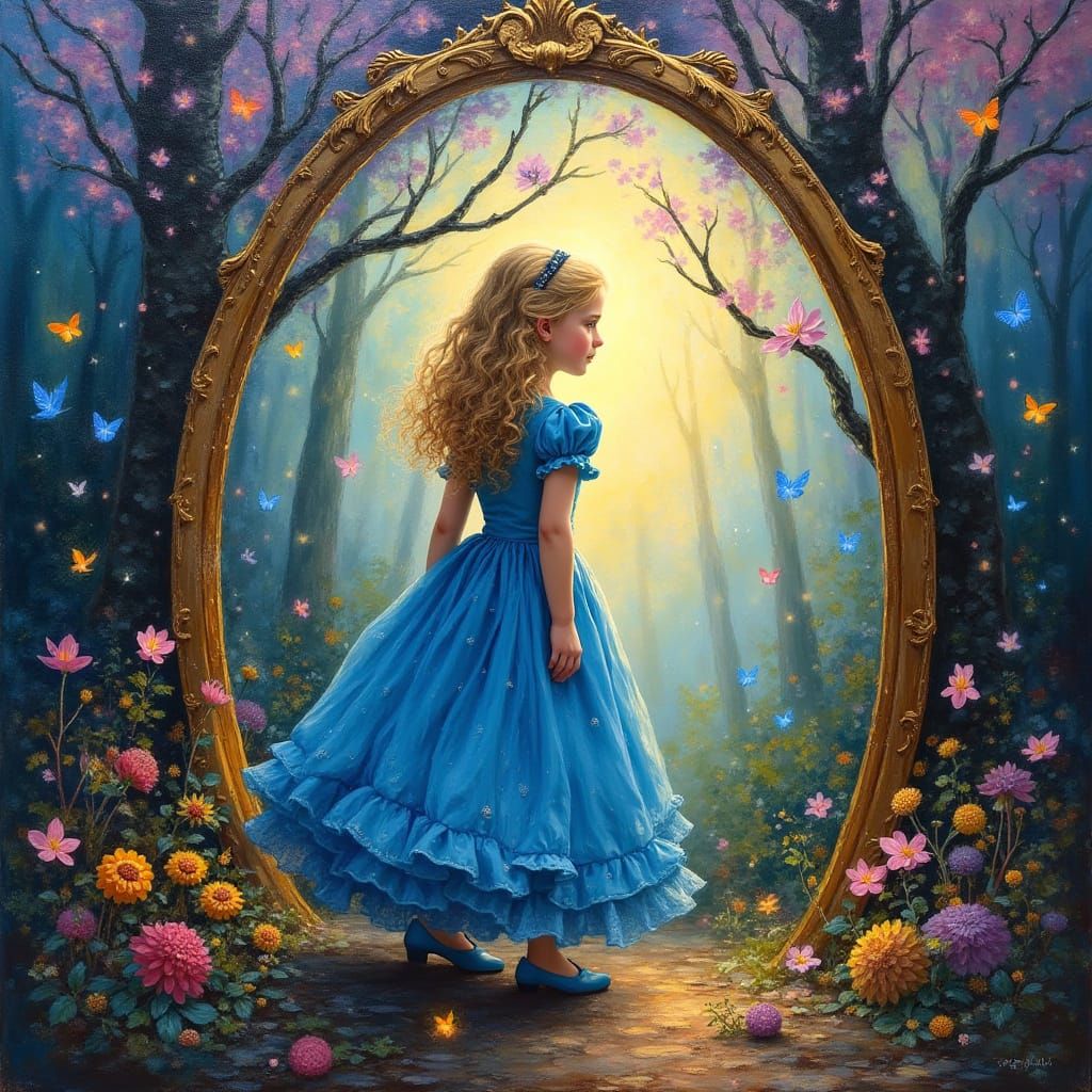Alice Steps Through Looking Glass into Dreamlike Wonderland