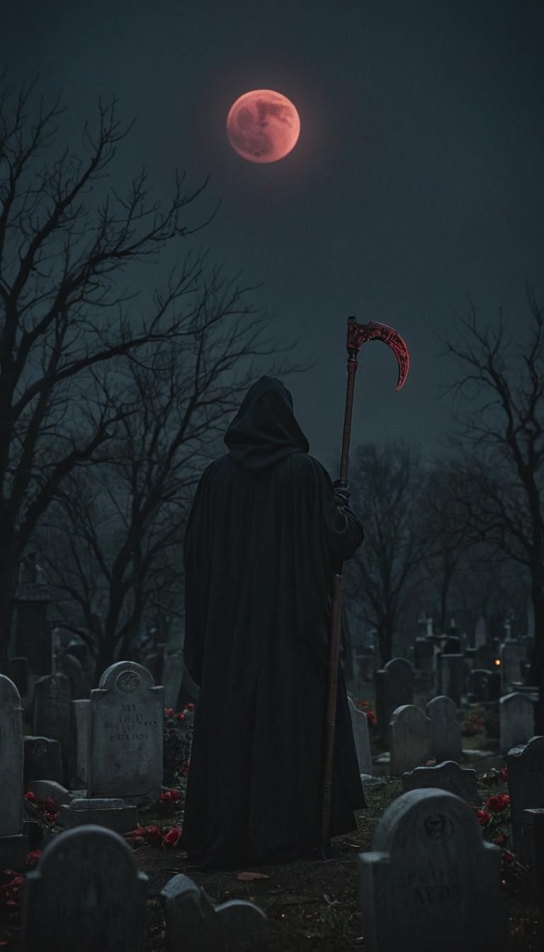 Grim Reaper Under Blood-Red Eclipse