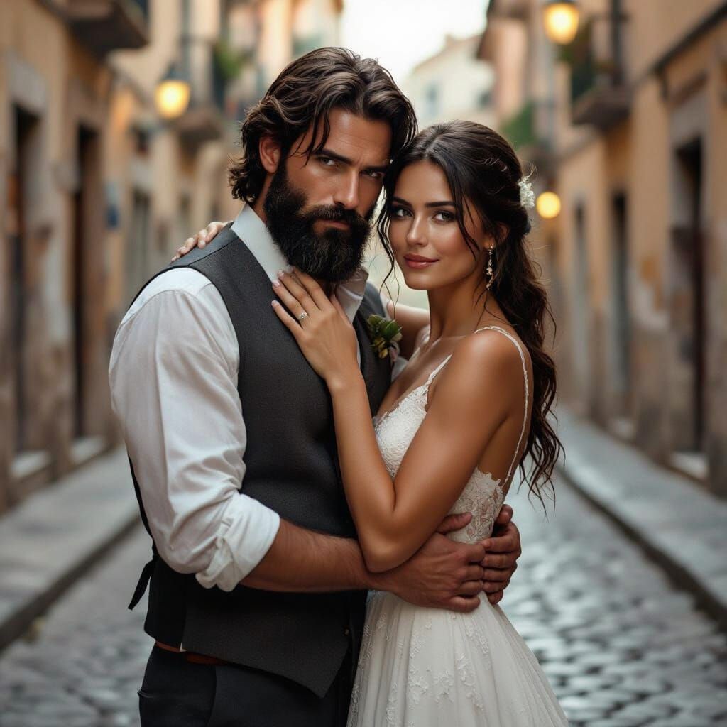 Couple in Love in the Rain, Hyperrealistic Style