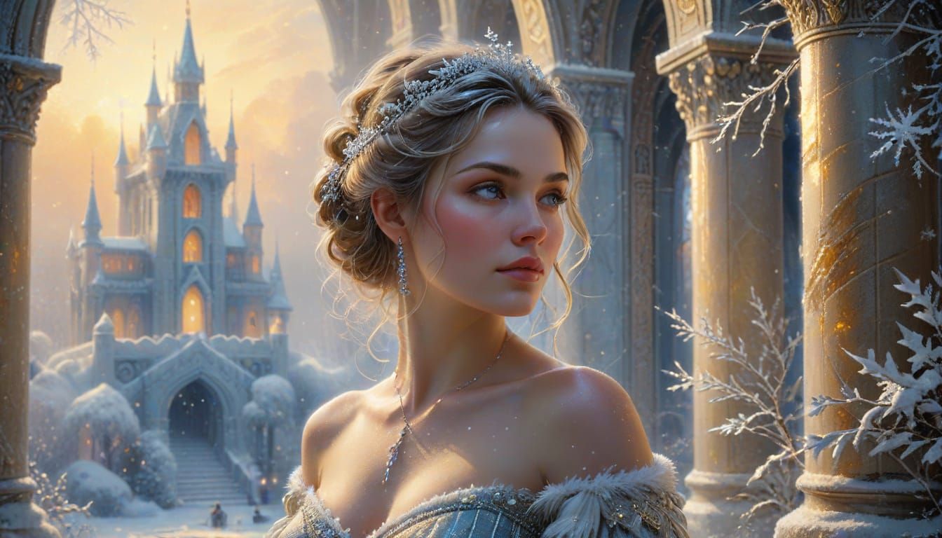 Regal Figure in Ethereal Snow Palace Portrait