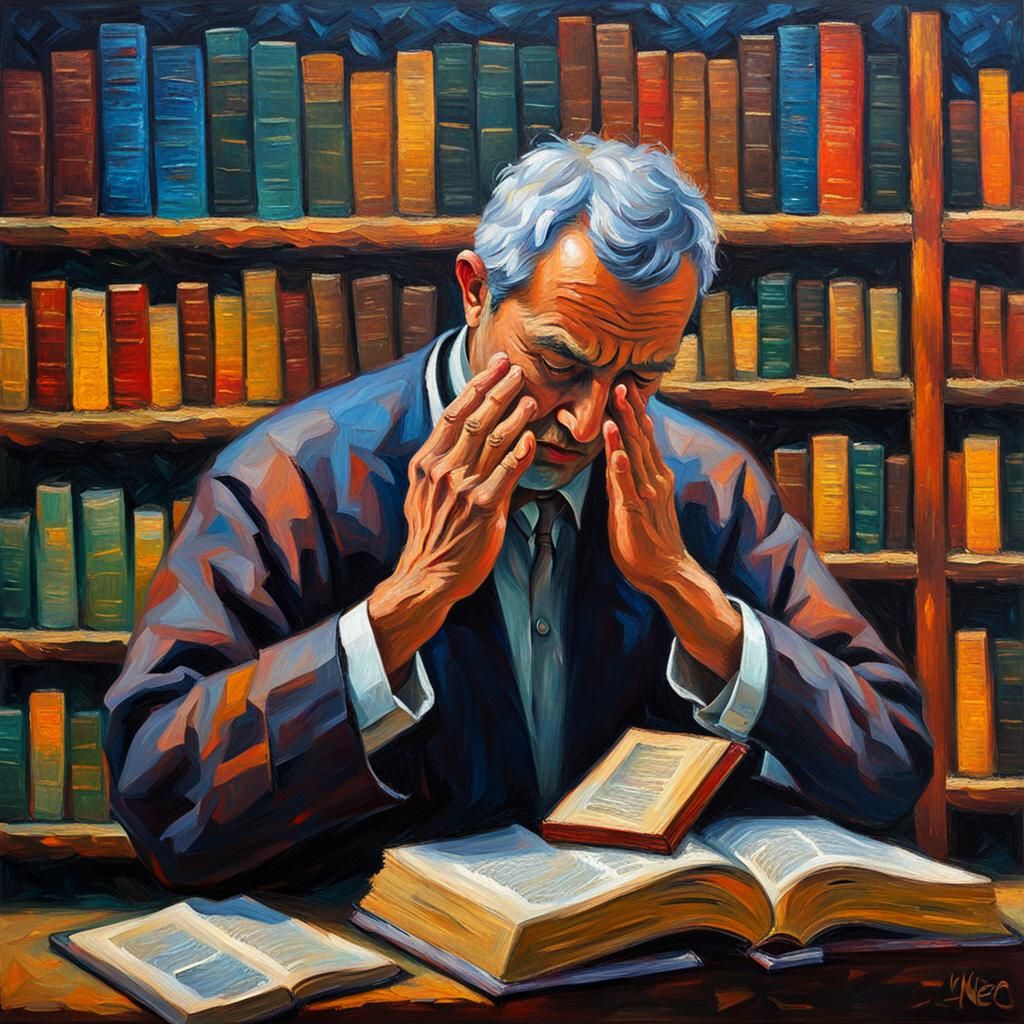 Man Praying for Knowledge in Expressionist Style