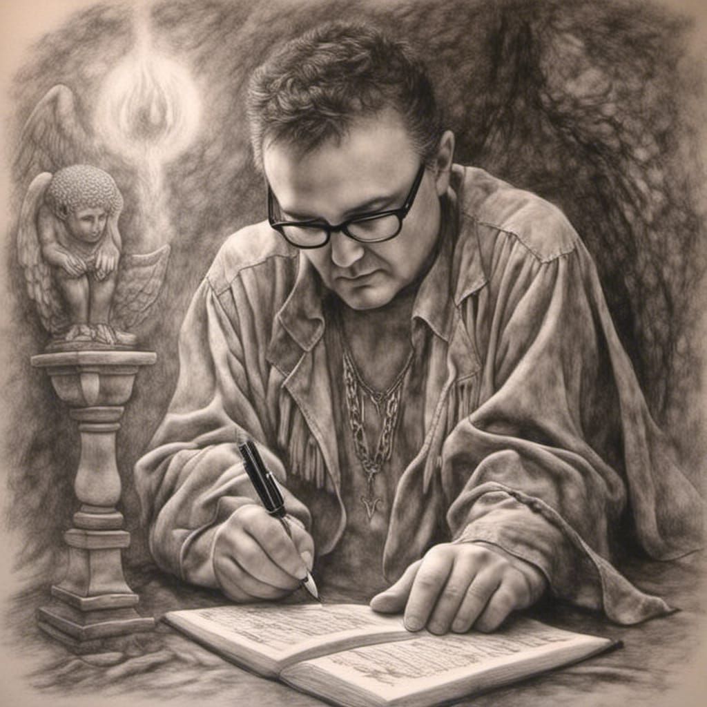 Ancient Man Writing Book in Charcoal