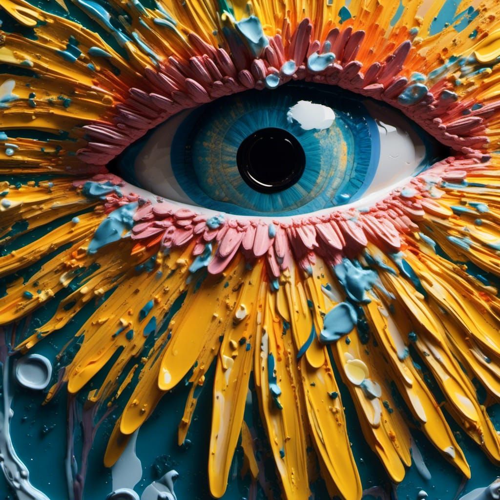 <lora:Glass:1.0> a human eye with gerbera