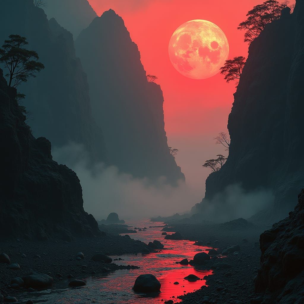 Epic Japanese Fantasy Landscape in Film Noir Style