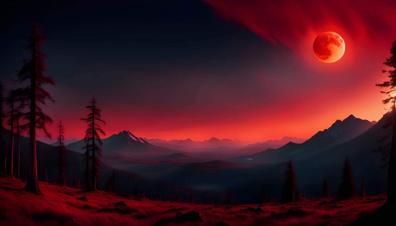 Blood Moon Eclipse in Cinematic 35mm Film Style