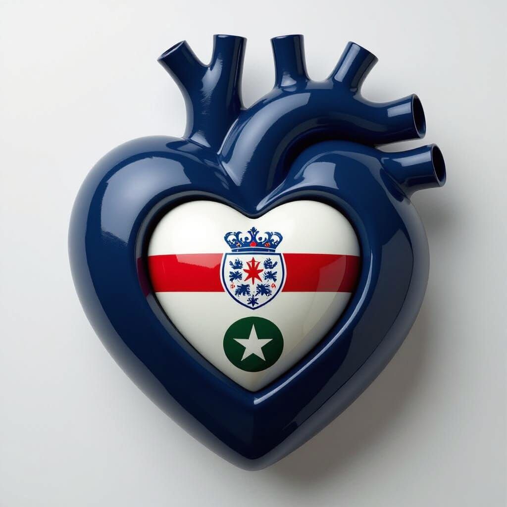 Realistic Dark Blue Heart With Cricket Logos