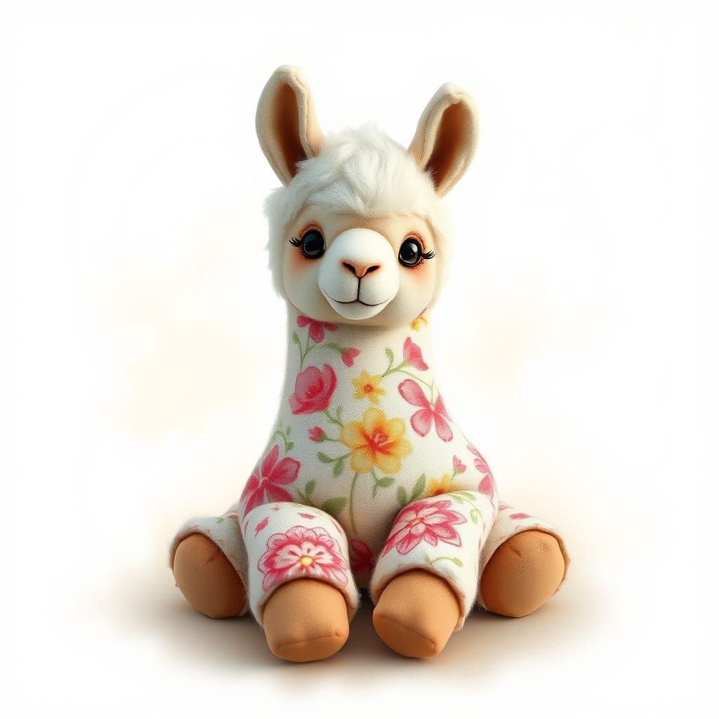 Whimsical Watercolour Llama in Floral Patchwork