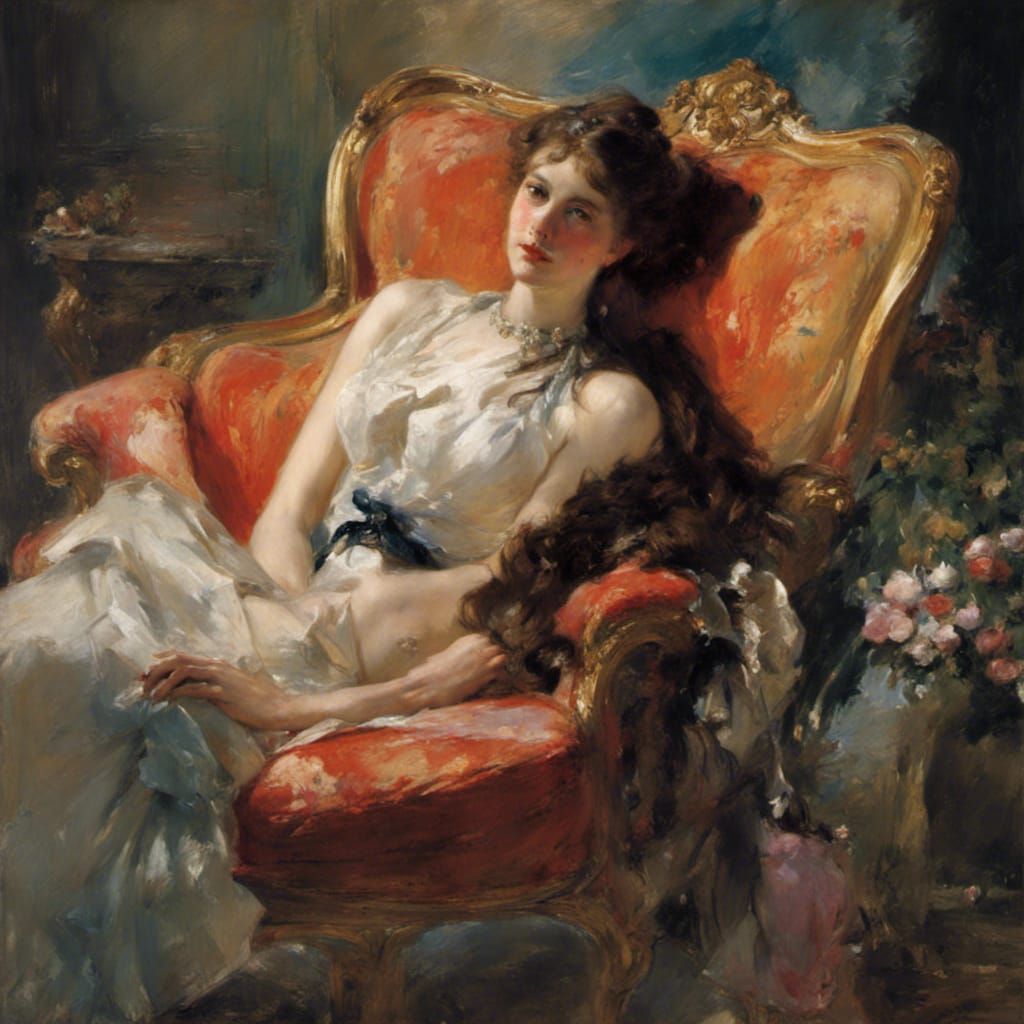Elegant Woman in Armchair, Classical Portraiture