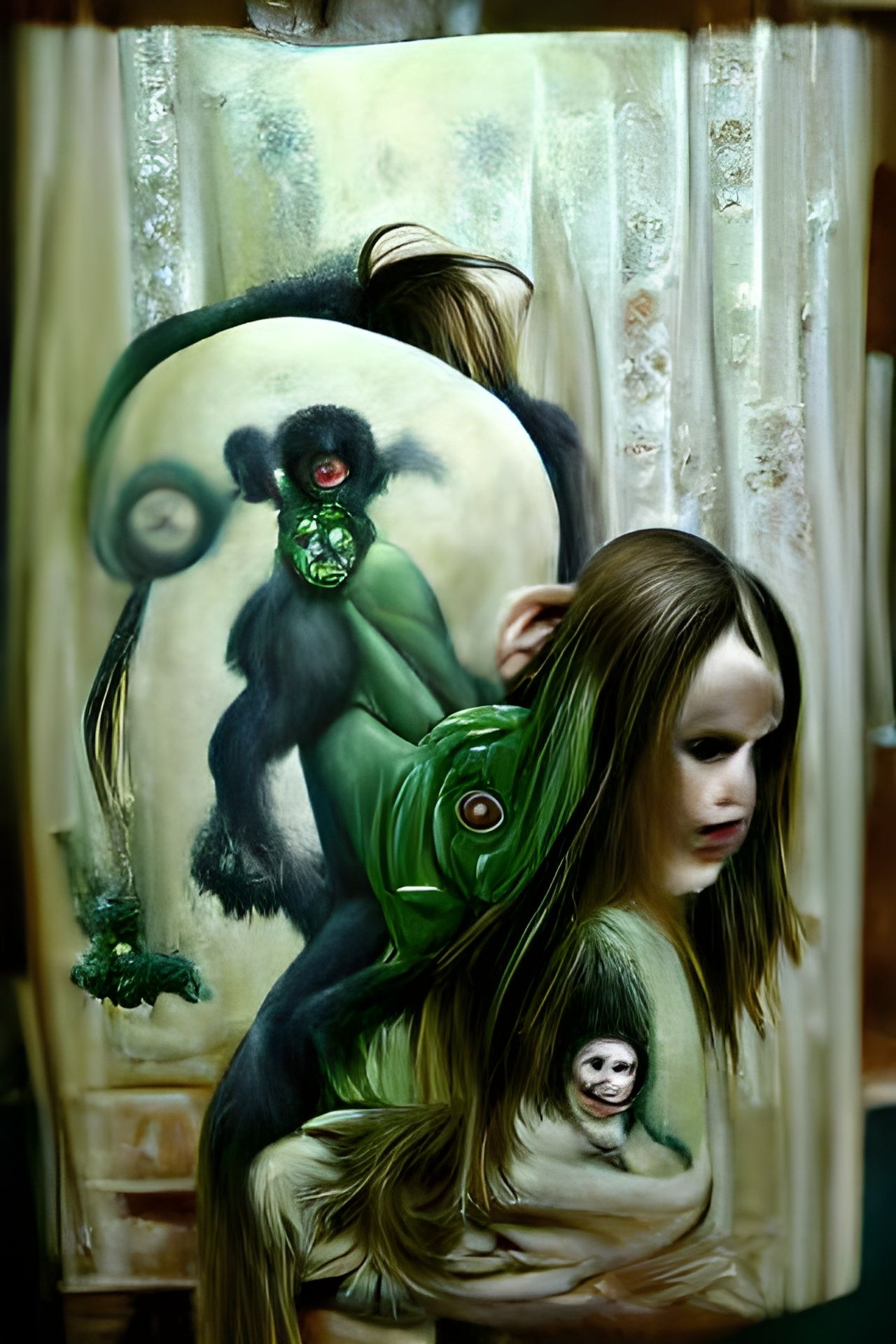 Girl with Green Monkey: Oil Painting by Gurney