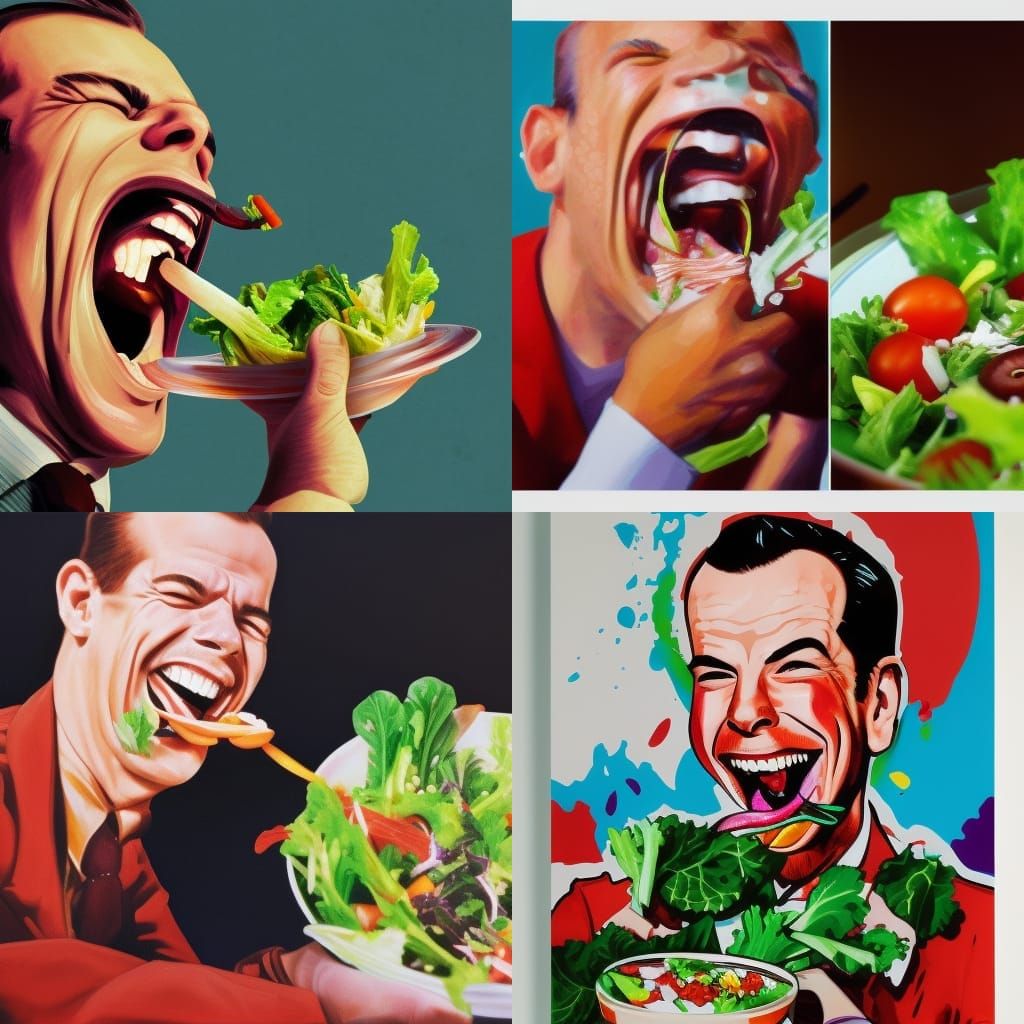 Hyperrealistic Lee Harvey Oswald Laughing and Eating Salad
